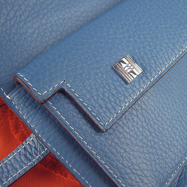 High Quality Hermes Kelly Long Clutch Bag Blue H009 Replica - Click Image to Close